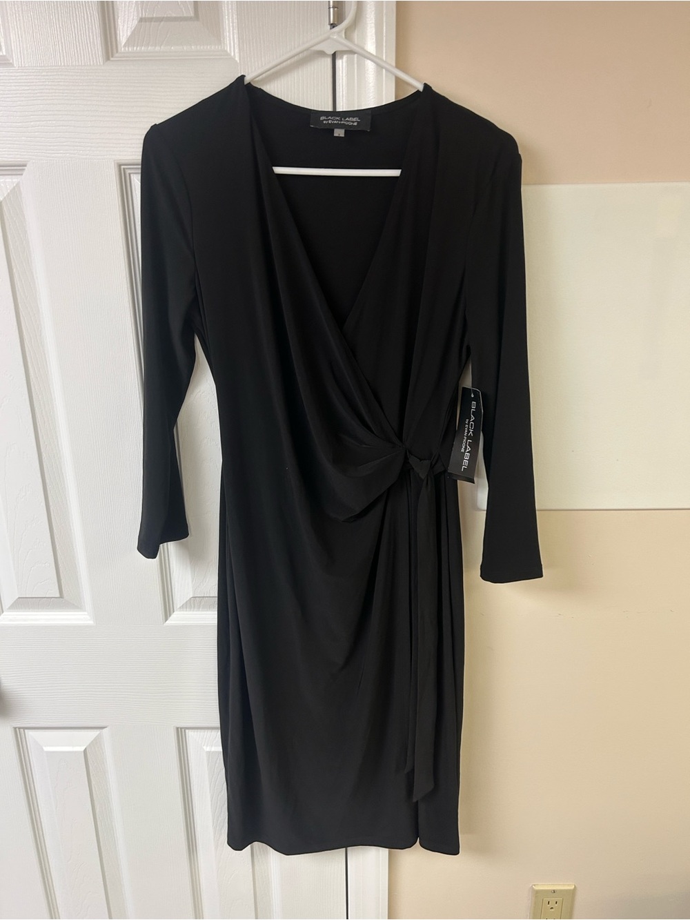 NWT Black Label by Evan Picone Faux Wrap 3/4 Sleeves Dress